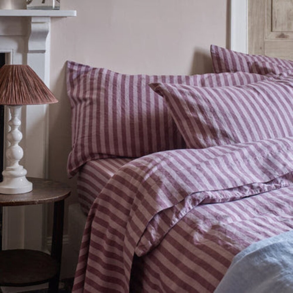 Plum Wine Amberley Stripe Linen Blend Pillowcases (Pair) (NWOT)